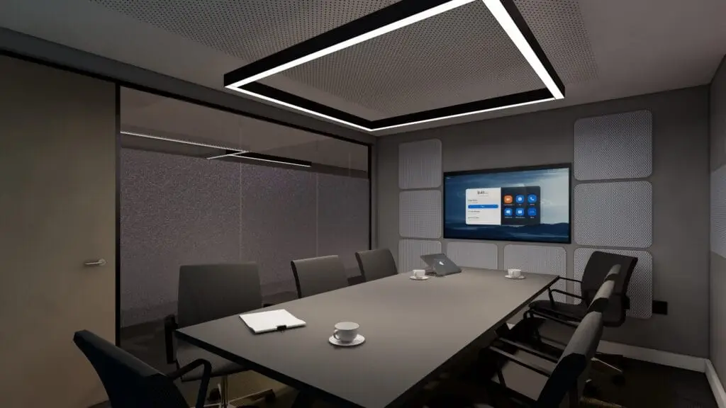 Siren meeting room acoustics, fit-out, and AV solutions by Allegro Acoustics.